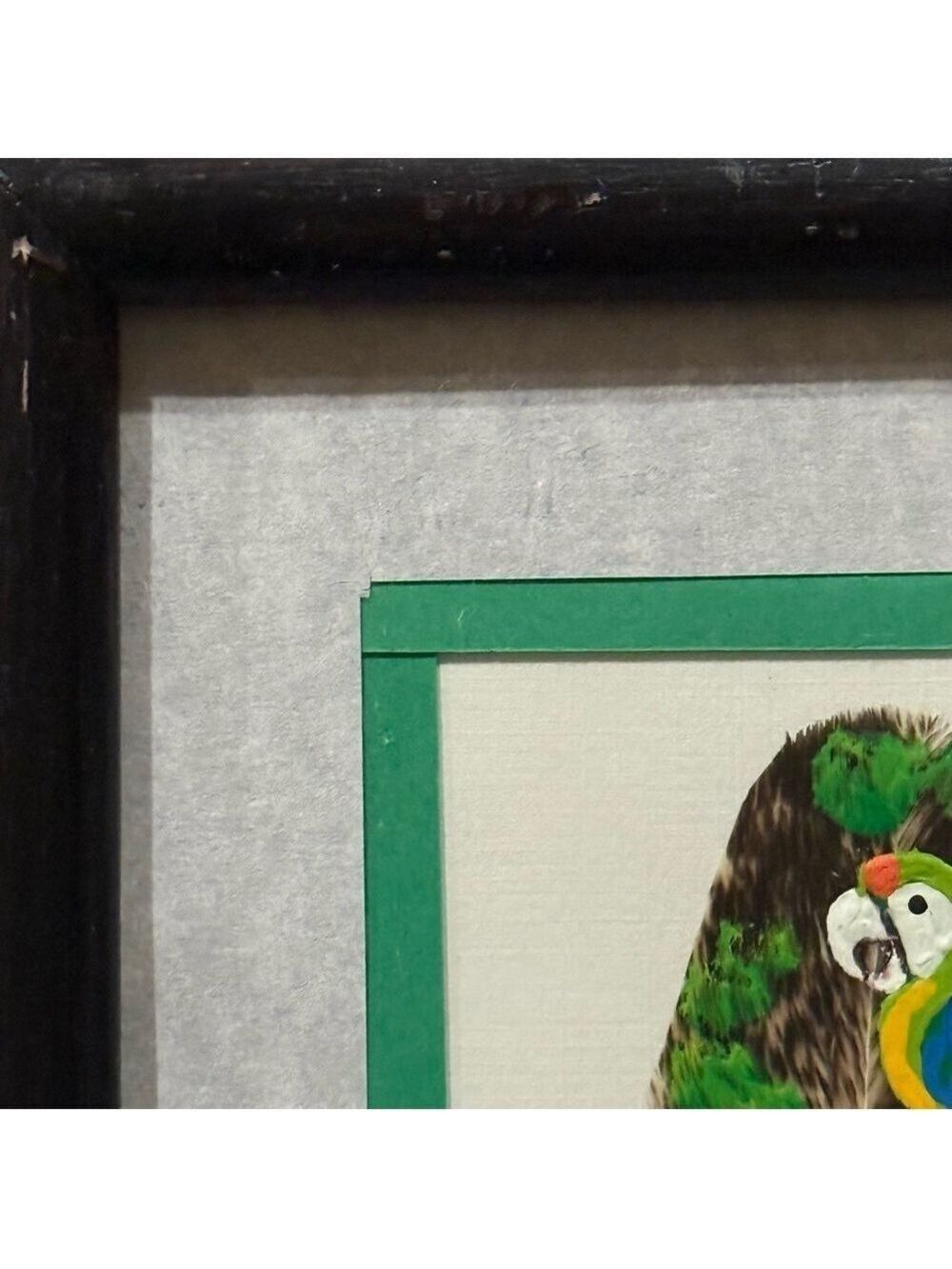 Parrots Art Painting on Feather Artwork Framed Nicaragua Blue Green Colorful Art - Picture 8 of 12